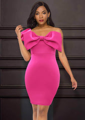 Asymmetrical Big Bow Detailed Bodycon Mini Dress US 4-6 / DeepPink