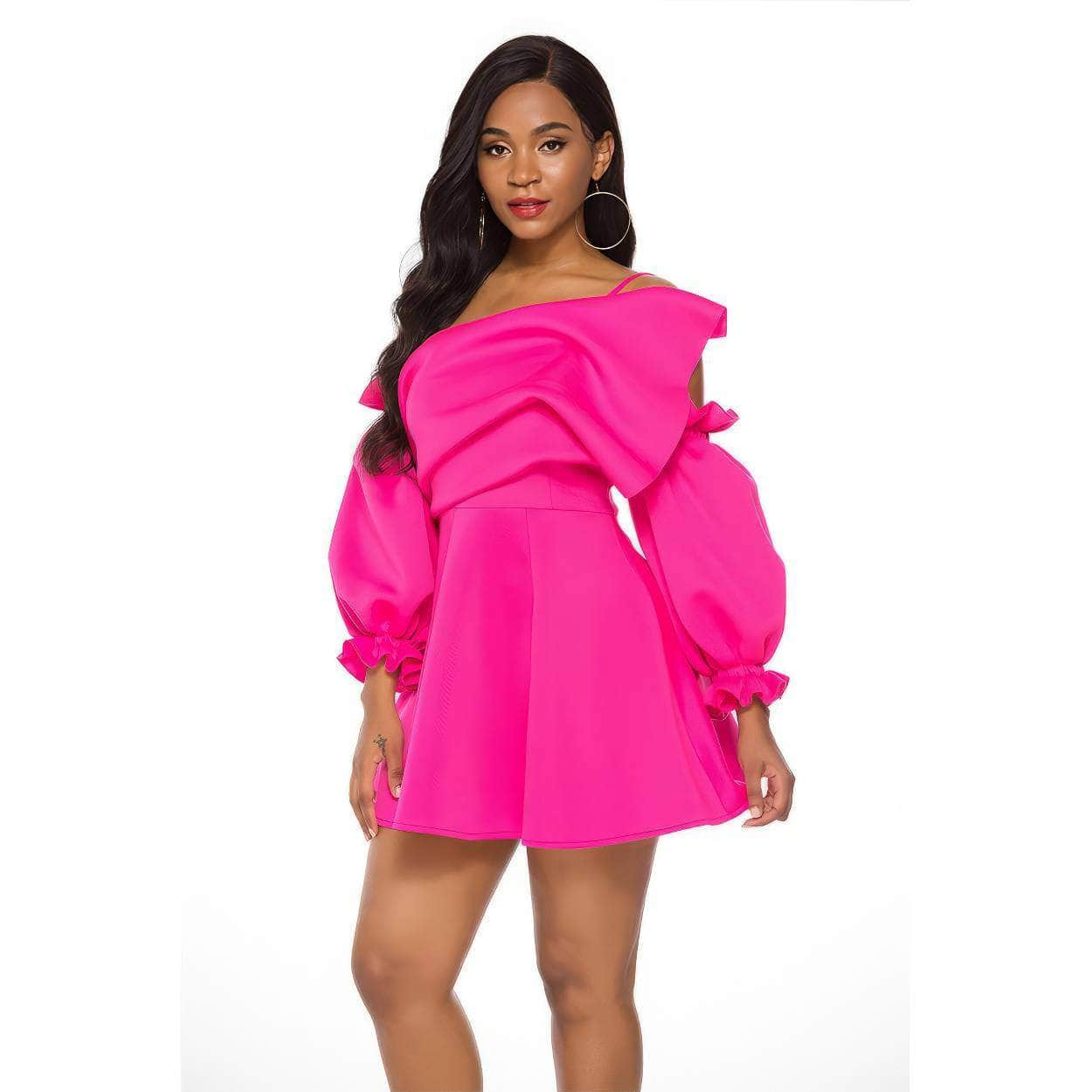 Asymmetrical Ruffle Mini Skater Party Dress