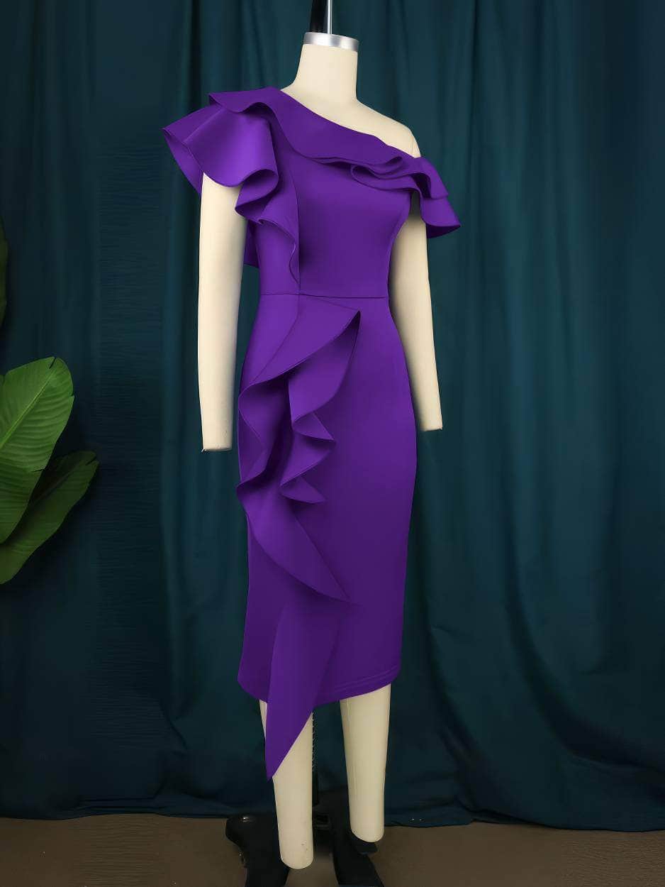 Asymmetrical Ruffled Front Slit Dress
