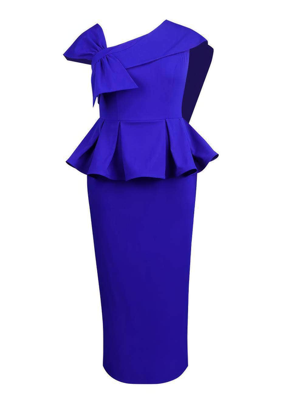 Asymmetrical Sleeves Bow Detail Peplum Dress