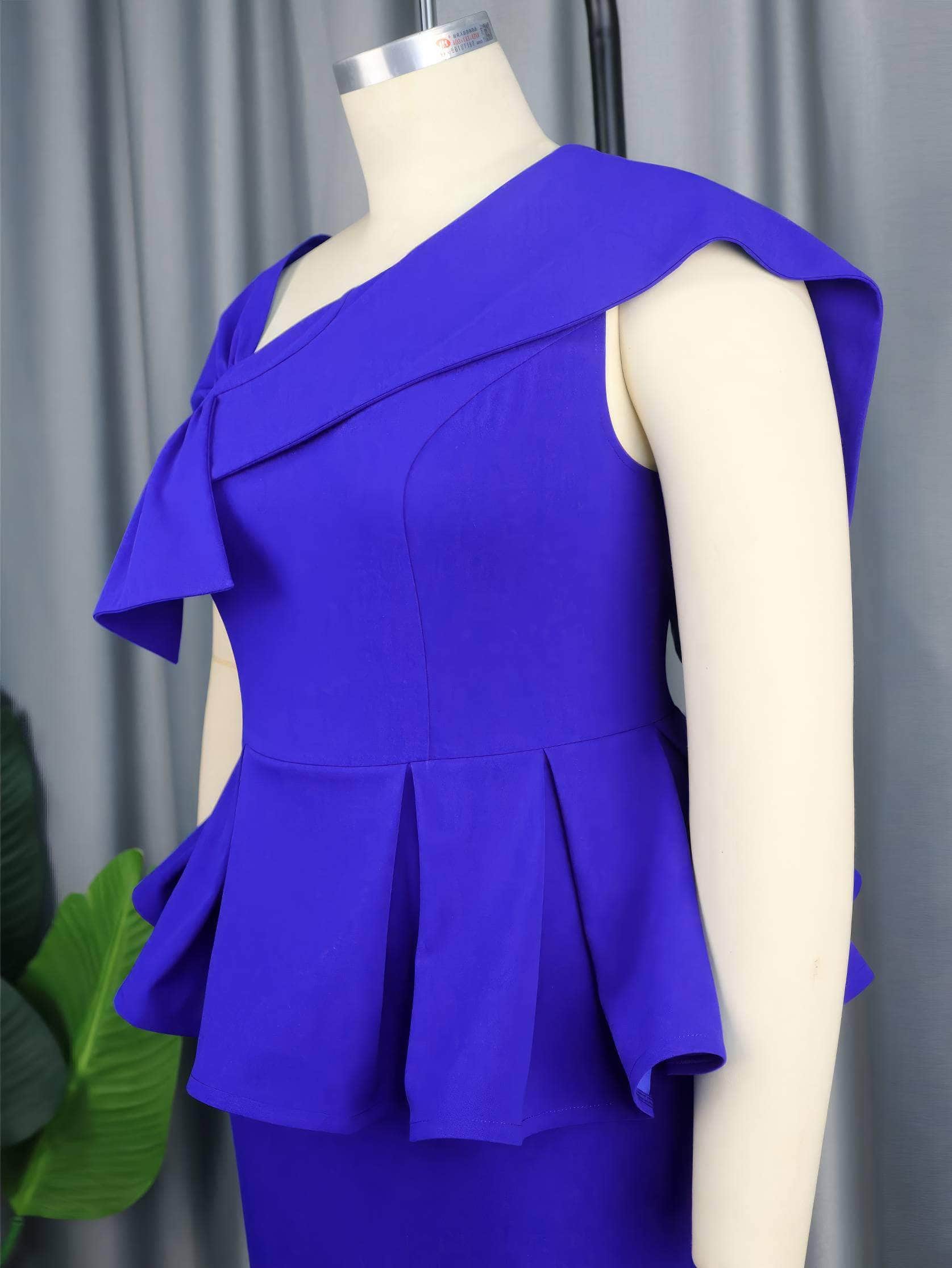 Asymmetrical Sleeves Bow Detail Peplum Dress