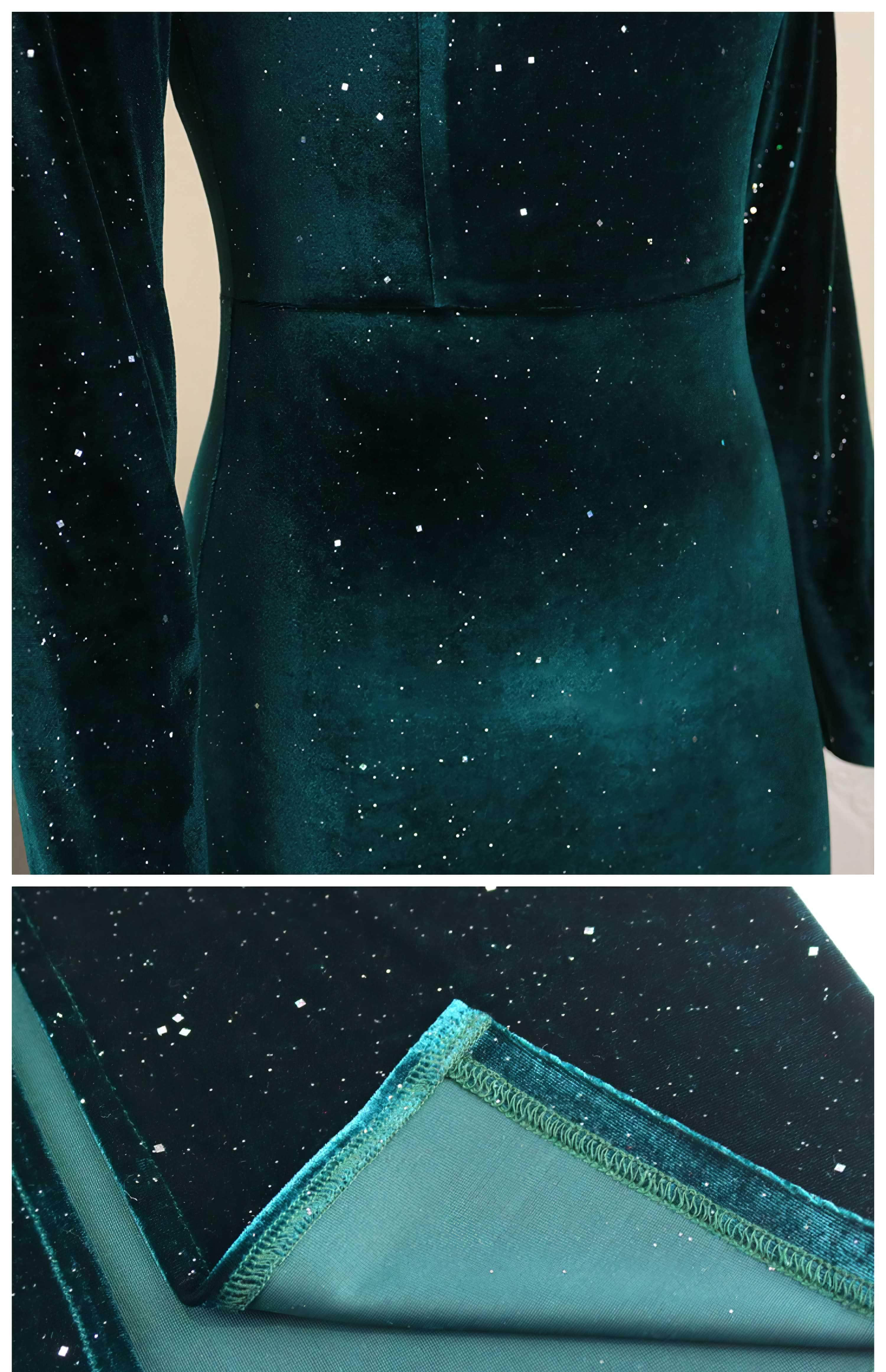 Asymmetrical Velvety Feather Sparkle Detail Dress