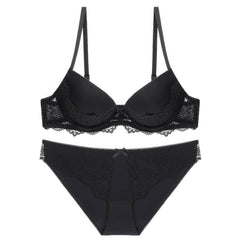 Balconette Floral Lace Detailed Bra Panty Set 70A / Black