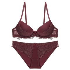 Balconette Floral Lace Detailed Bra Panty Set 70A / Maroon