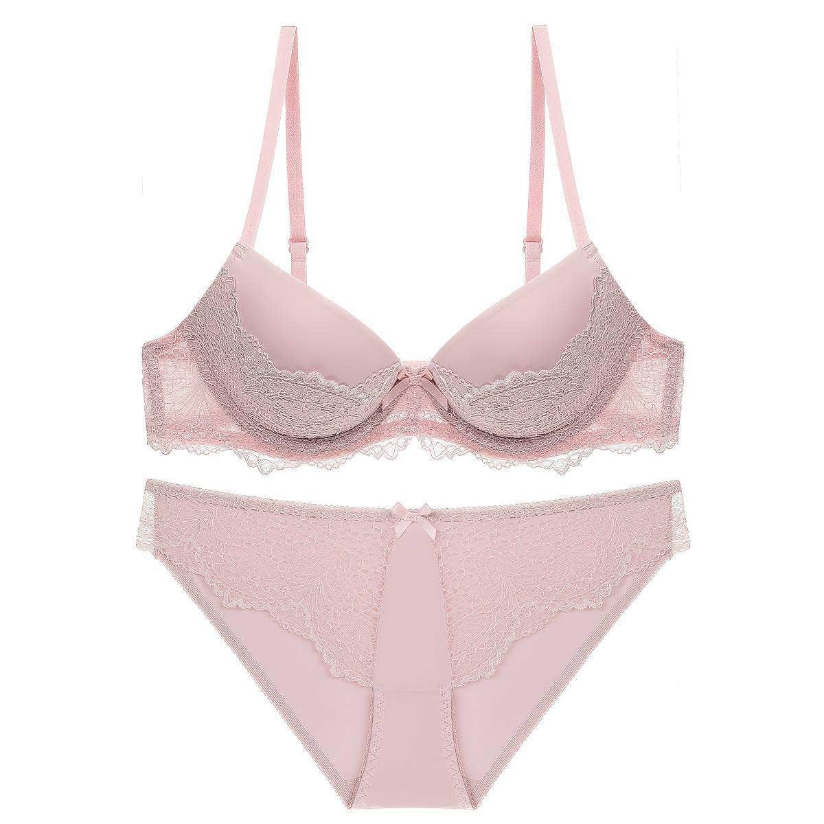 Balconette Floral Lace Detailed Bra Panty Set 70A / Pink
