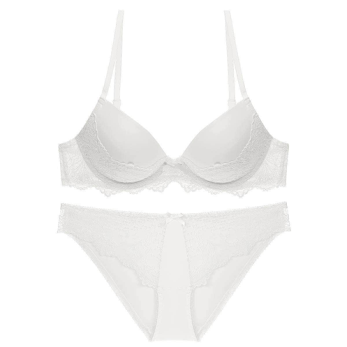 Balconette Floral Lace Detailed Bra Panty Set 70A / White