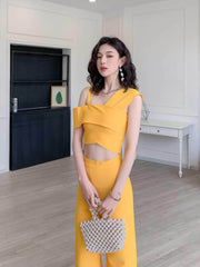 Bandage Top High-Waisted Pants Two-Piece Set