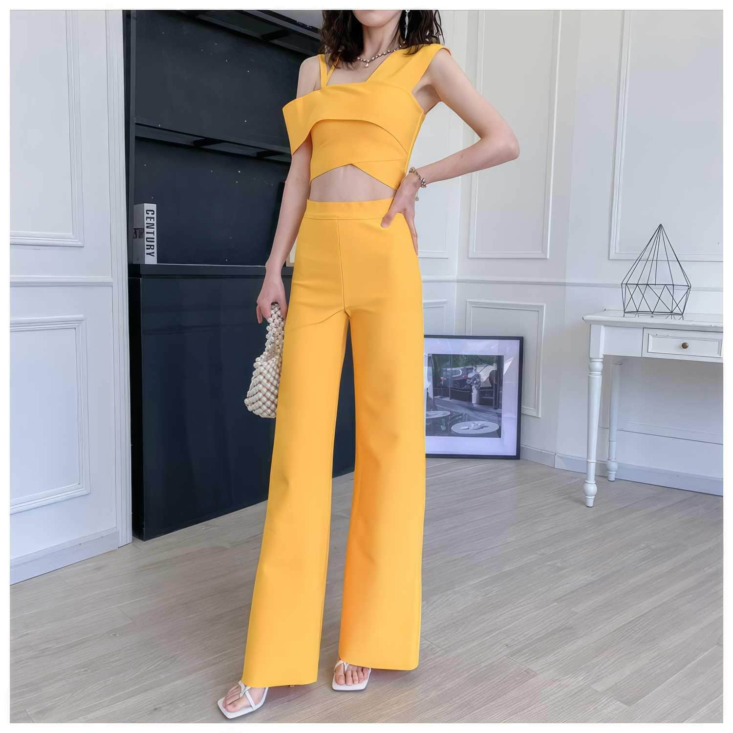 Bandage Top High-Waisted Pants Two-Piece Set