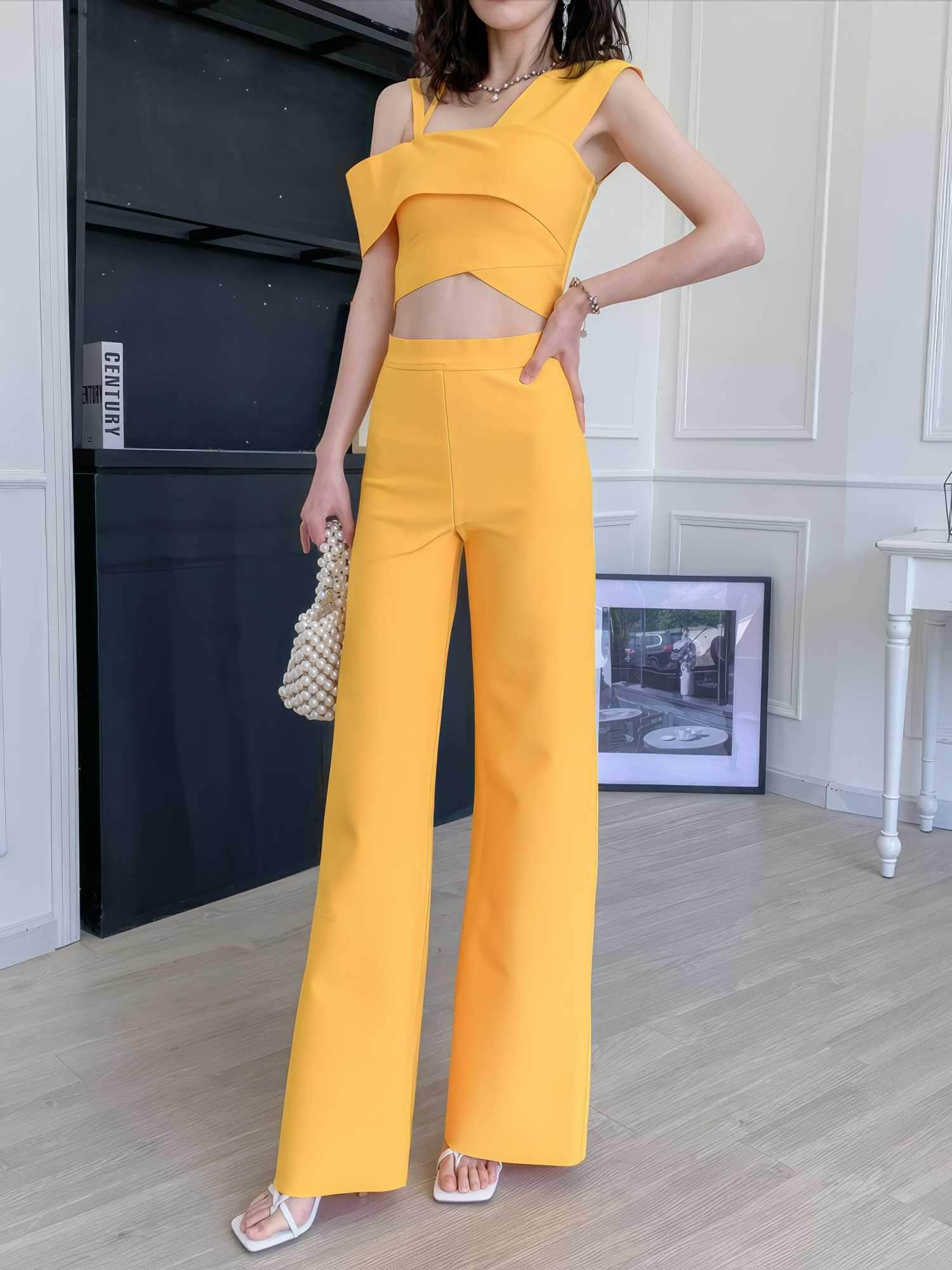 Bandage Top High-Waisted Pants Two-Piece Set