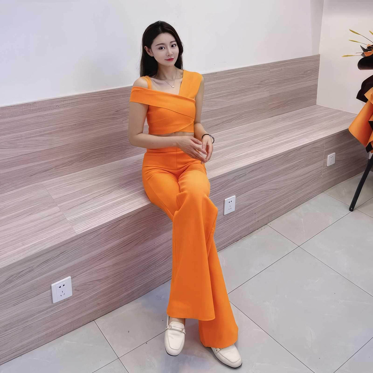 Bandage Top High-Waisted Pants Two-Piece Set XS / Orange