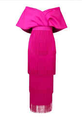Bardot Fringe Tassel Hem Midi Dress