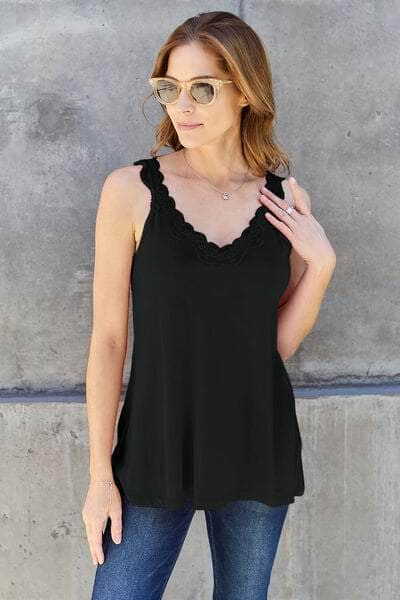 Basic Bae Full Size Lace Detail V-Neck Cutout Cami Black / S