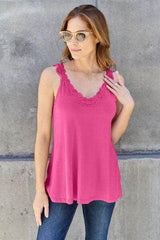 Basic Bae Full Size Lace Detail V-Neck Cutout Cami Fuchsia Pink / S