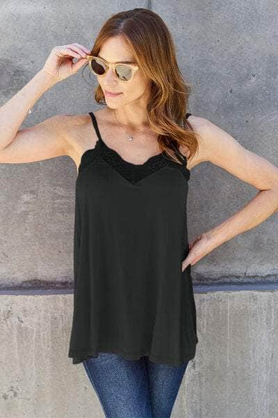 Basic Bae Full Size Lace Trim V-Neck Cami Black / S