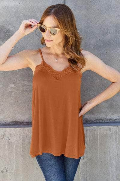 Basic Bae Full Size Lace Trim V-Neck Cami Caramel / S