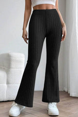 Basic Bae Full Size Ribbed High Waist Flare Pants Black / S