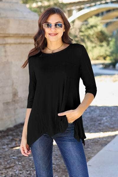 Basic Bae Full Size Round Neck Pocketed T-Shirt Black / S