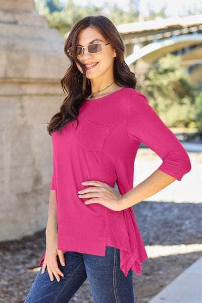 Basic Bae Full Size Round Neck Pocketed T-Shirt Deep Rose / S