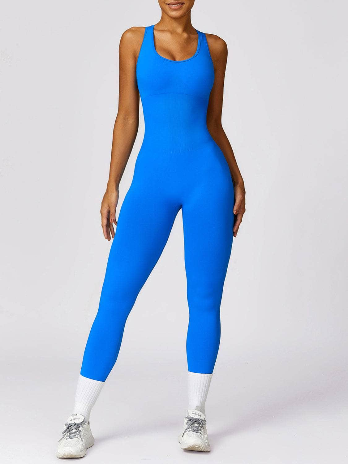 Basic Bae Sleeveless Cutout Racerback Active Jumpsuit Blue / S