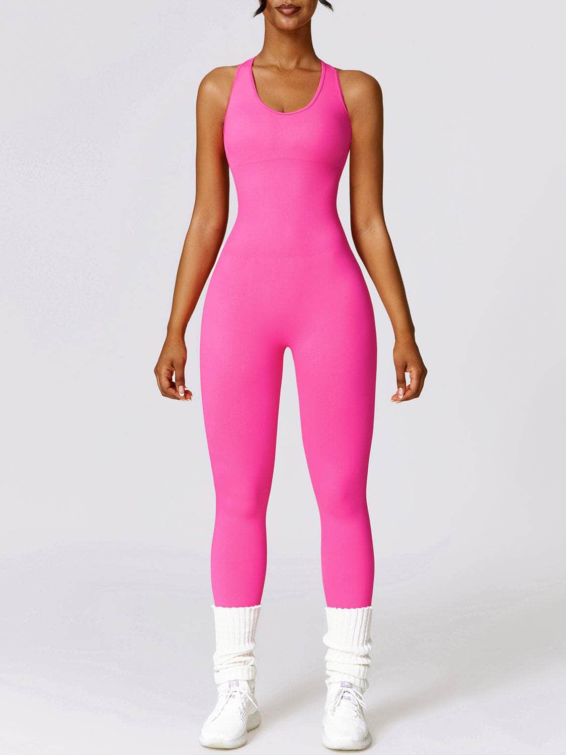 Basic Bae Sleeveless Cutout Racerback Active Jumpsuit Hot Pink / S