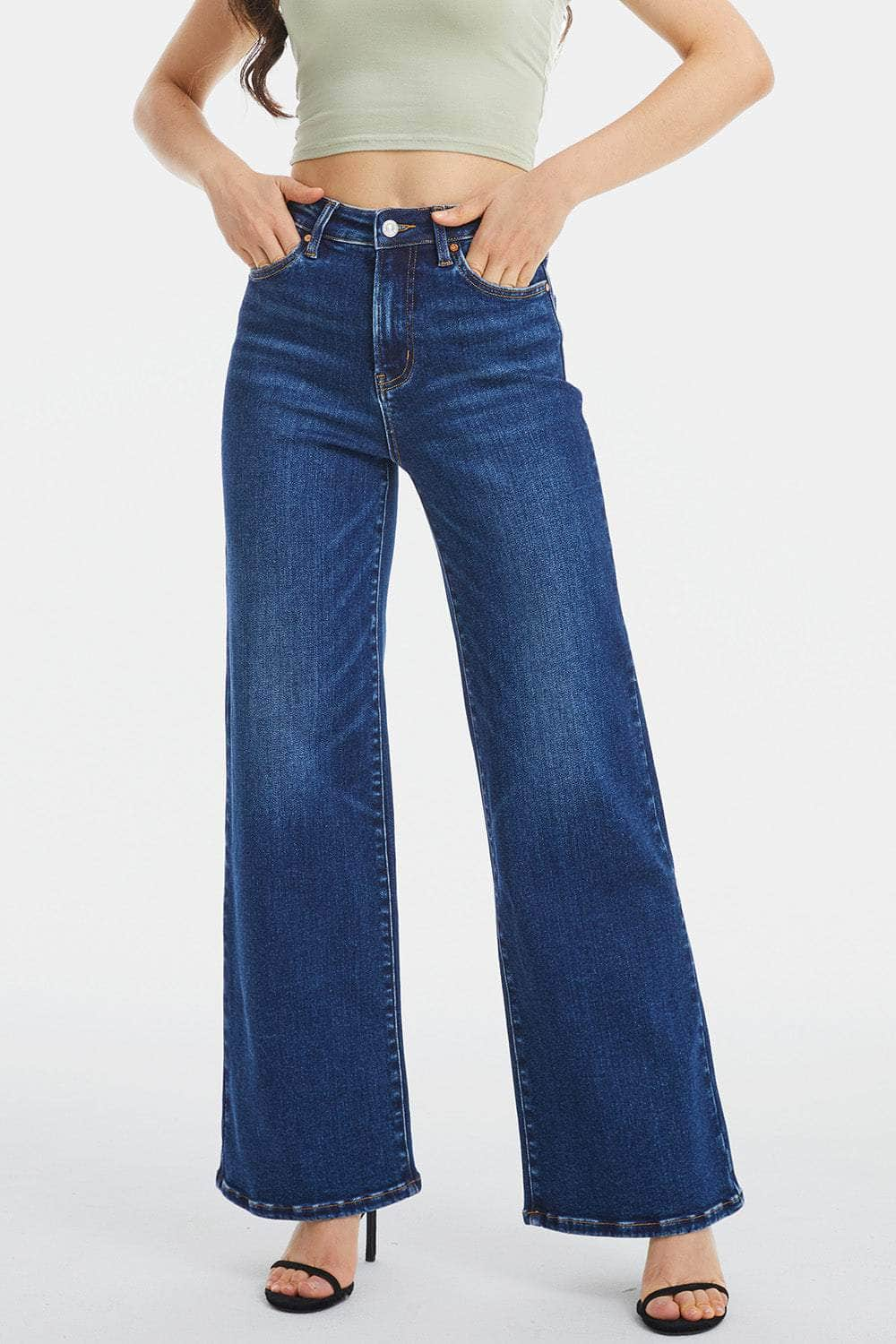 BAYEAS Full Size High Waist Cat's Whisker Wide Leg Jeans