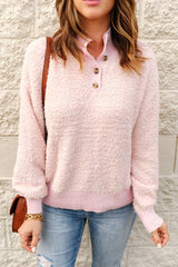 Button Detail Mock Neck Long Sleeve Sweater