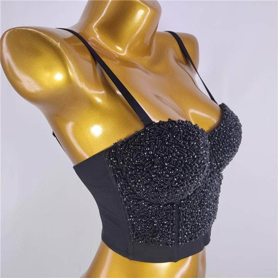 Beaded Rhinestone Push-Up Bustier Bralette Top