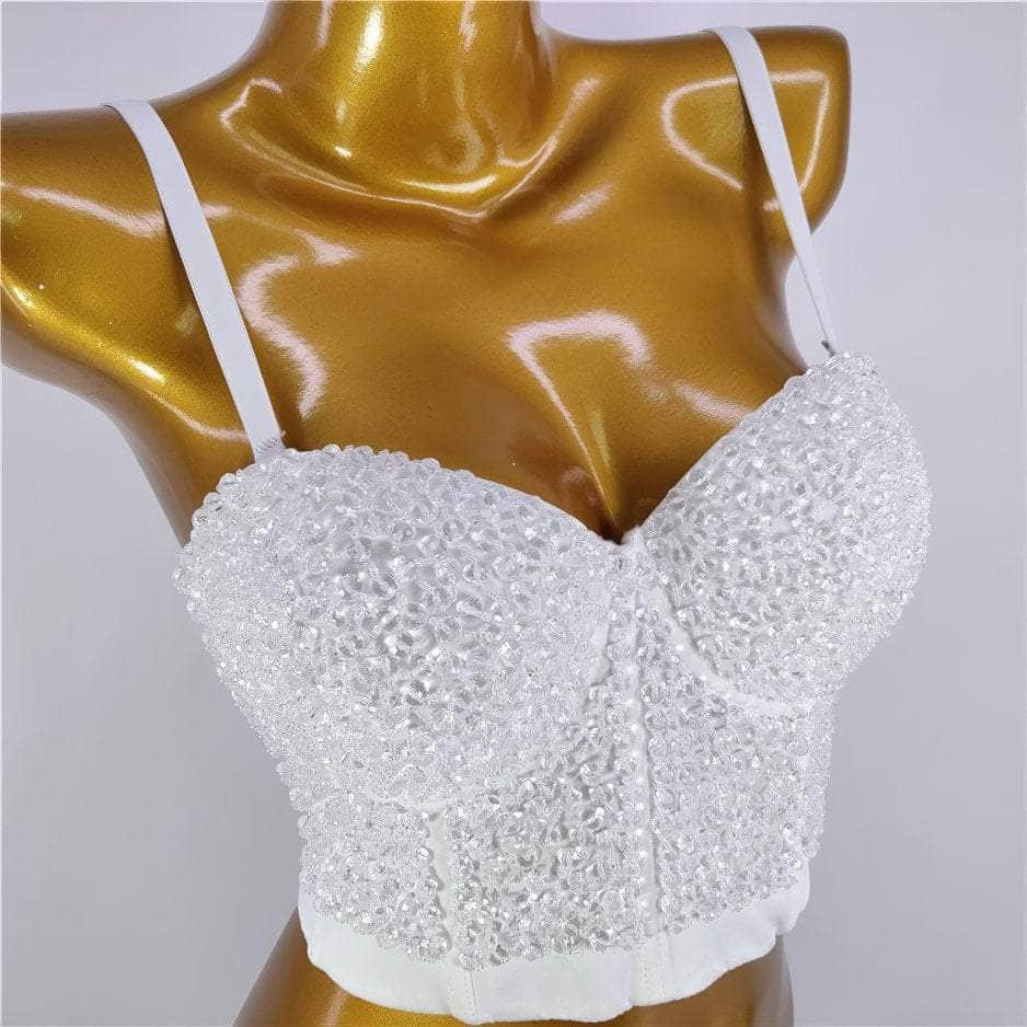 Beaded Rhinestone Push-Up Bustier Bralette Top