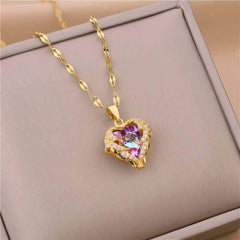 Beautiful Love Heart Amethyst Gold Pendant - A Shiny and Elegant Gift for Women's Jewelry N1264