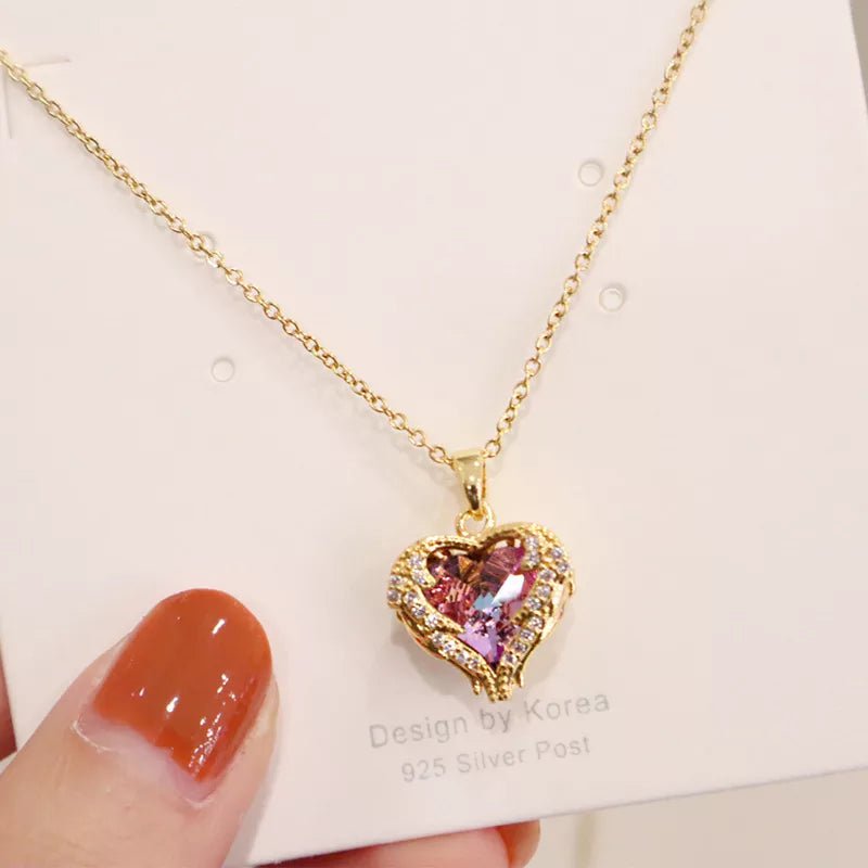 Beautiful Love Heart Amethyst Gold Pendant - A Shiny and Elegant Gift for Women's Jewelry N1264