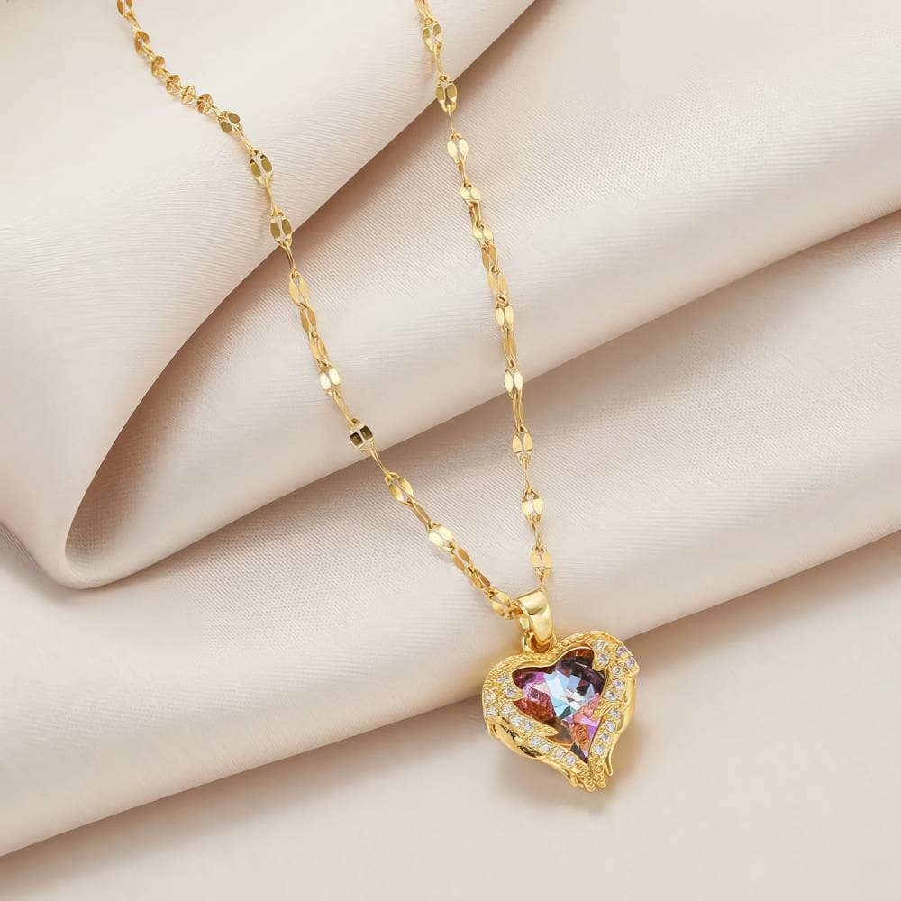 Beautiful Love Heart Amethyst Gold Pendant - A Shiny and Elegant Gift for Women's Jewelry N1264