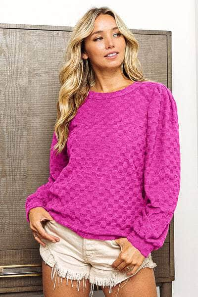 BiBi Round Neck Brushed Checker Top MAGENTA / S