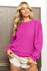 BiBi Round Neck Brushed Checker Top MAGENTA / S