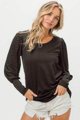 BiBi Round Neck Polka Dot Lantern Sleeve Top