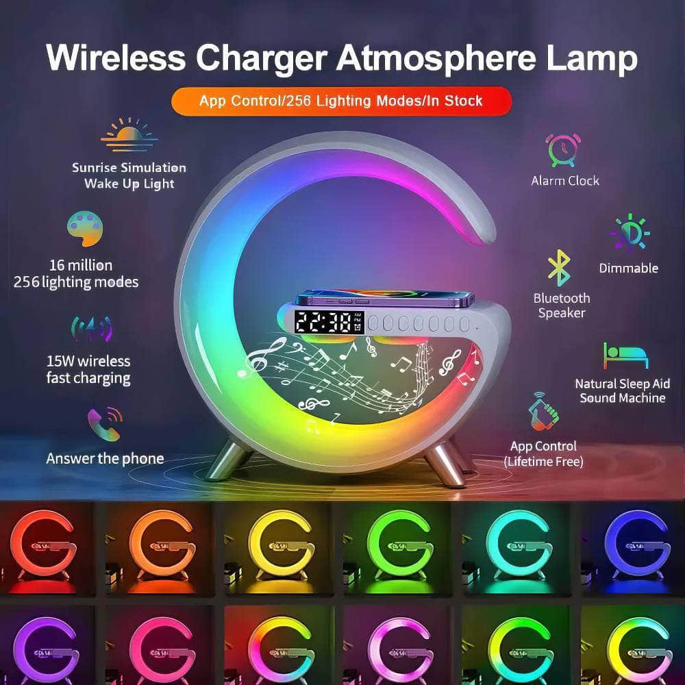Big G Smart Light - LED Wireless Charger, Bluetooth Speaker, Alarm Clock, Atmosphere Light, White Noise Sleep Light