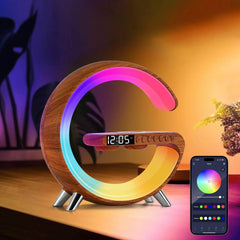 Big G Smart Light - LED Wireless Charger, Bluetooth Speaker, Alarm Clock, Atmosphere Light, White Noise Sleep Light Wood color / US