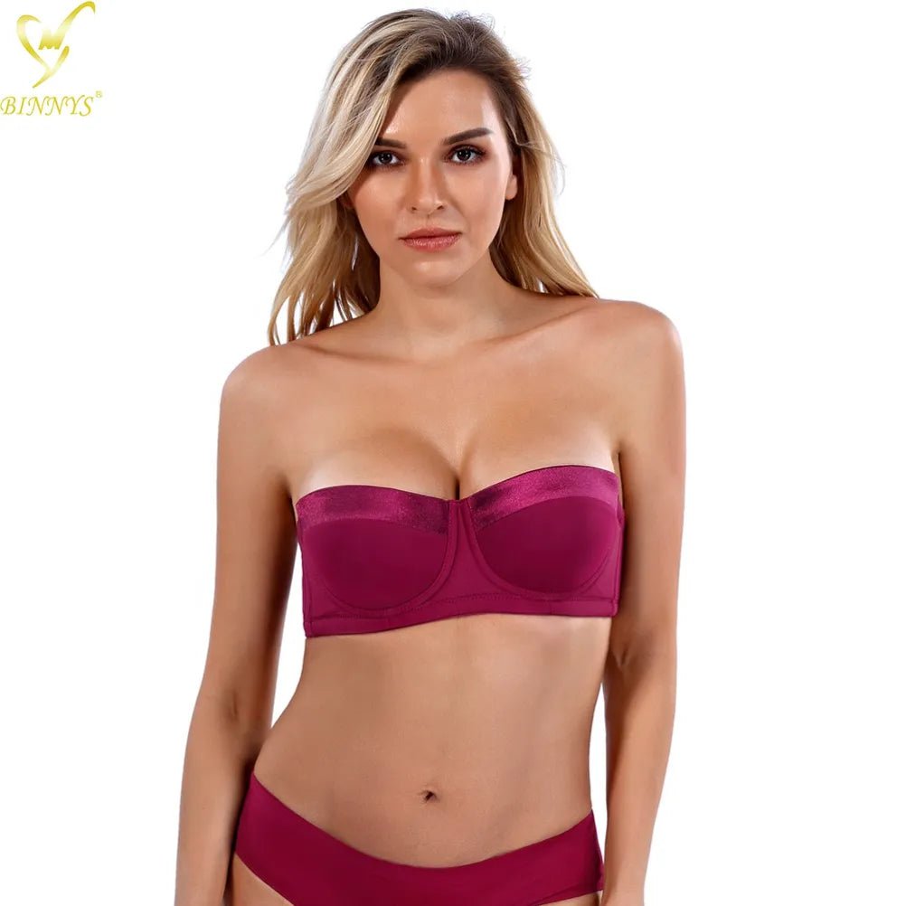 BINNYS Bra for Women: 38C, Strapless C Cup Without Straps, Half Cup, Sexy Underwear, Silicone, High-Quality Lingerie Ladies Bra