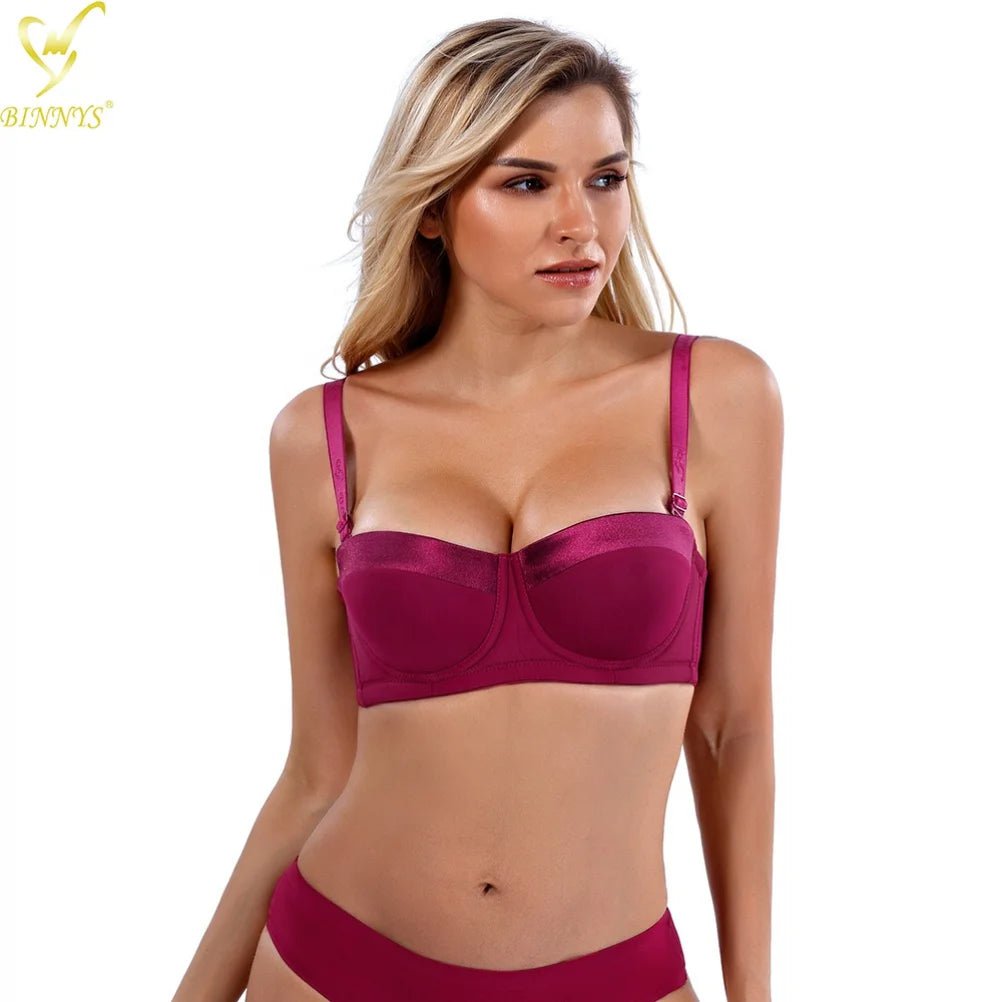 BINNYS Bra for Women: 38C, Strapless C Cup Without Straps, Half Cup, Sexy Underwear, Silicone, High-Quality Lingerie Ladies Bra