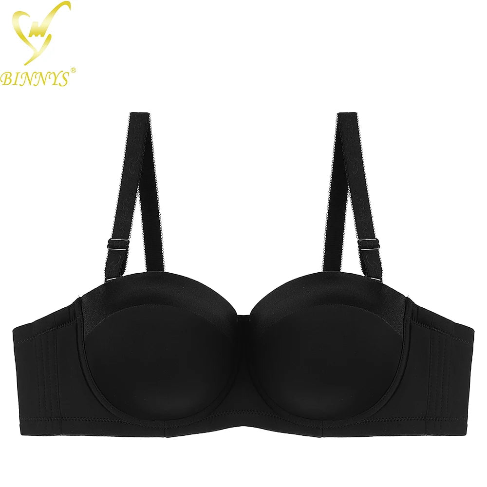 BINNYS Bra for Women: 38C, Strapless C Cup Without Straps, Half Cup, Sexy Underwear, Silicone, High-Quality Lingerie Ladies Bra black / C / 34