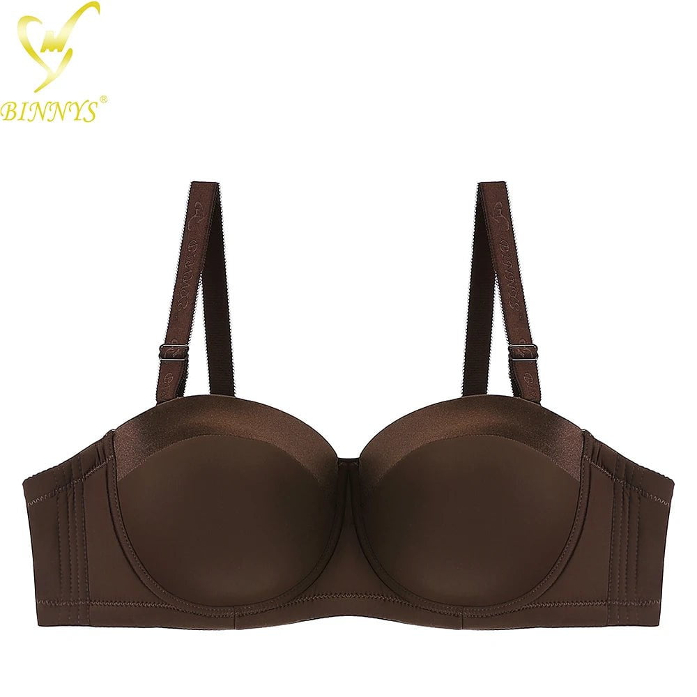 BINNYS Bra for Women: 38C, Strapless C Cup Without Straps, Half Cup, Sexy Underwear, Silicone, High-Quality Lingerie Ladies Bra Brown / C / 34