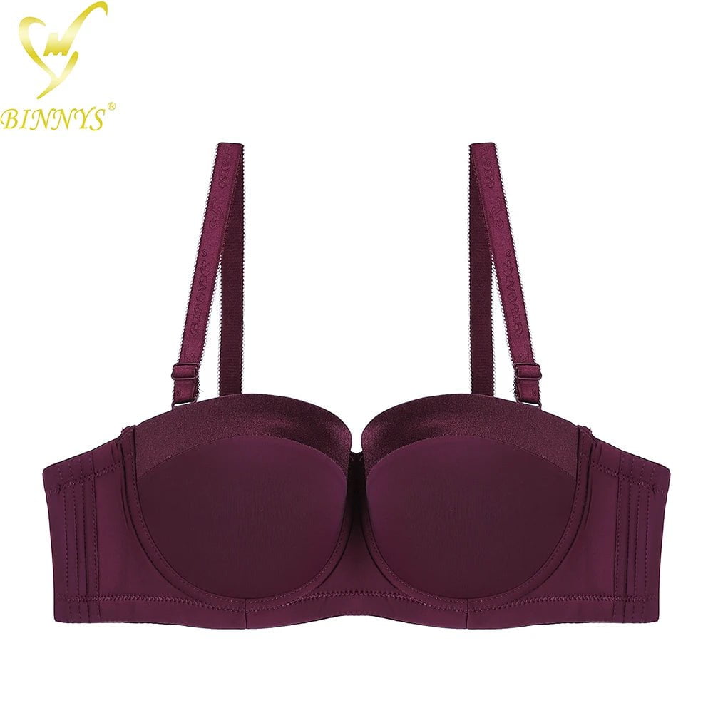 BINNYS Bra for Women: 38C, Strapless C Cup Without Straps, Half Cup, Sexy Underwear, Silicone, High-Quality Lingerie Ladies Bra Burgundy / C / 34