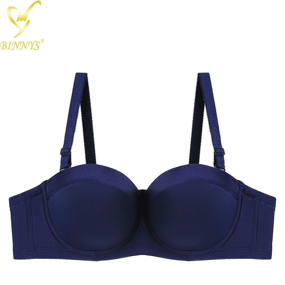 BINNYS Bra for Women: 38C, Strapless C Cup Without Straps, Half Cup, Sexy Underwear, Silicone, High-Quality Lingerie Ladies Bra NAVY / C / 34