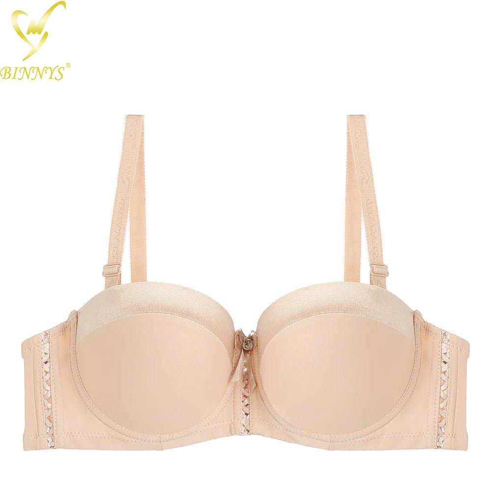 BINNYS C Cup Half Cup Sexy Gathered Ladies Bra Kit - Push-Up Woman Bra Beige / C / 36