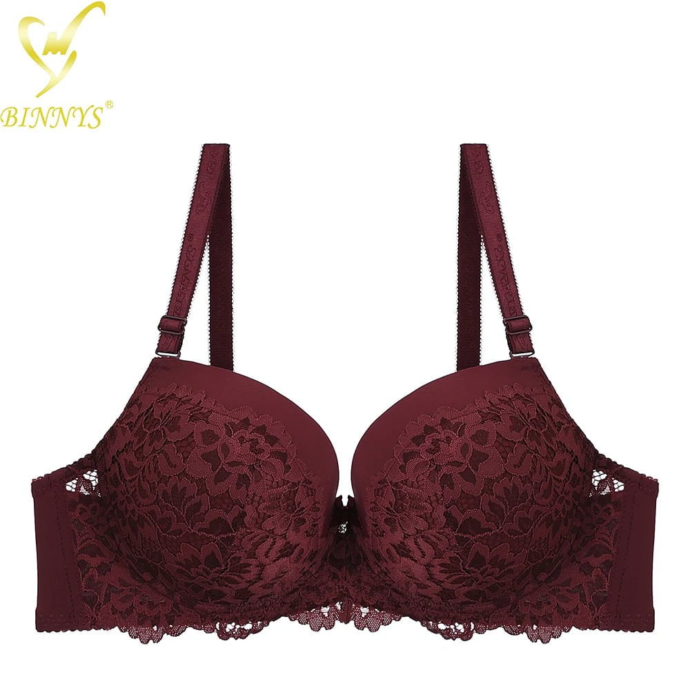 BINNYS D Cup Women's Sexy Strapless Bra: Thin Cup, Plus Size, Breathable Lace, Underwire Women Bra Burgundy / D / 36