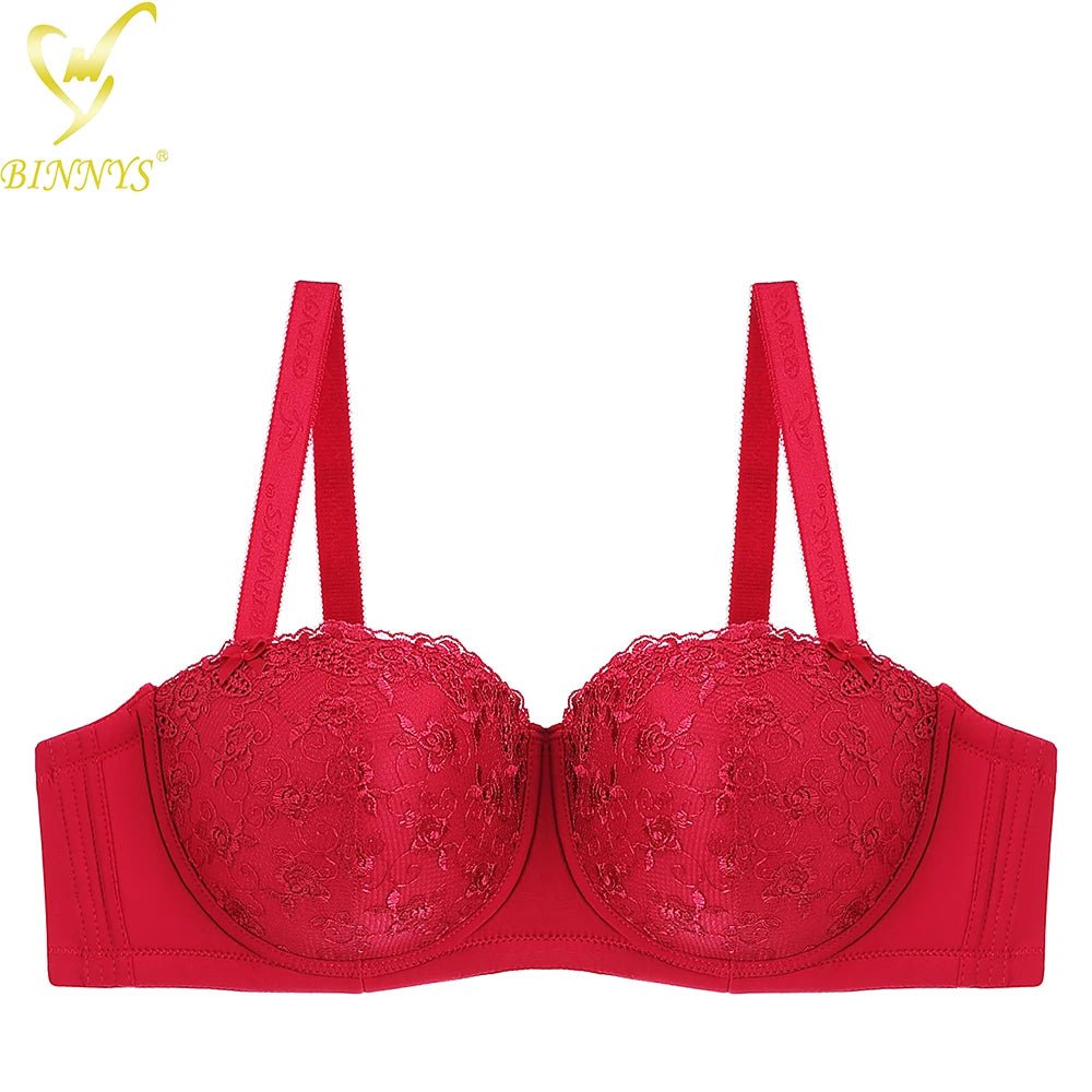BINNYS Half Cup High-Quality D Cup Women's Underwear: Lace Floral, Big Plus Sizes, Adjusted Straps, Underwire Women Bra Red / D / 36