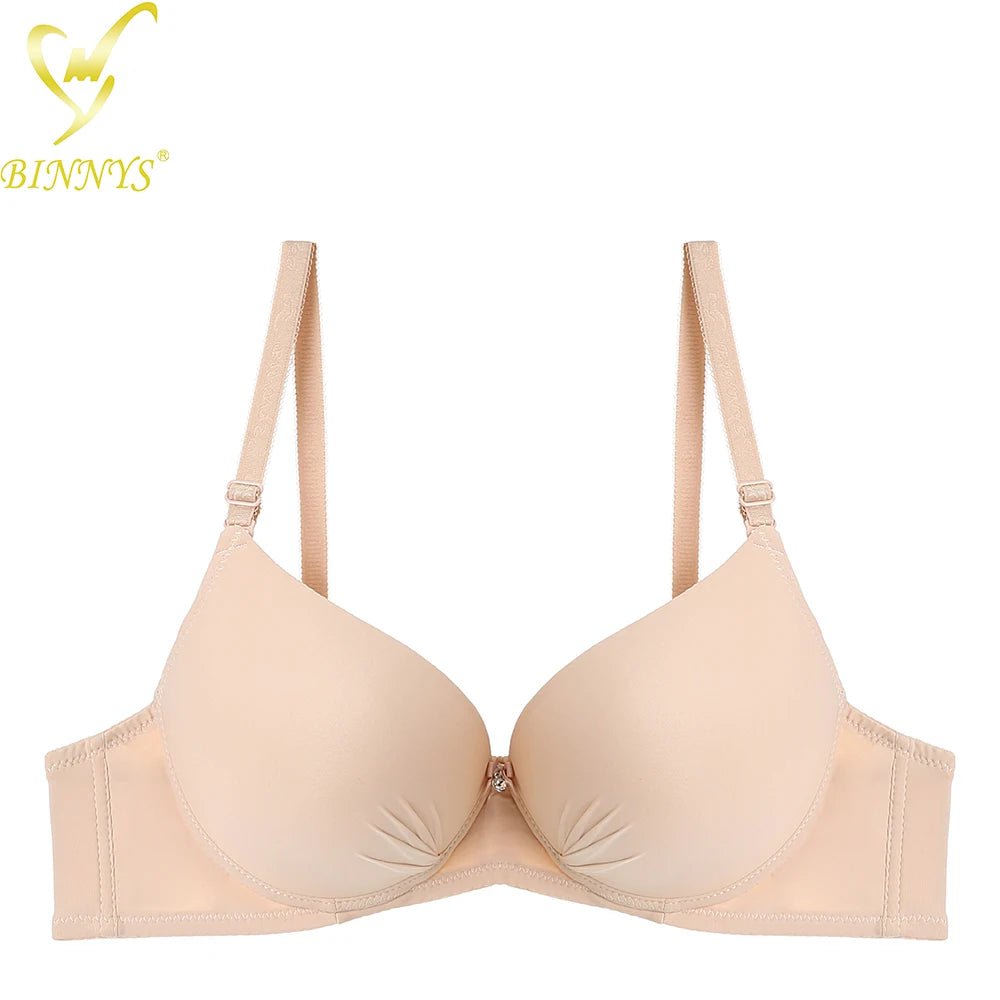 Binnys Push-Up Women's Bra: B Cup, Brazilian Cotton, Rhinestone Bralette, Padded Underwire Beige / B / 34