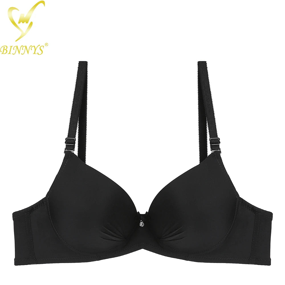 Binnys Push-Up Women's Bra: B Cup, Brazilian Cotton, Rhinestone Bralette, Padded Underwire black / B / 34