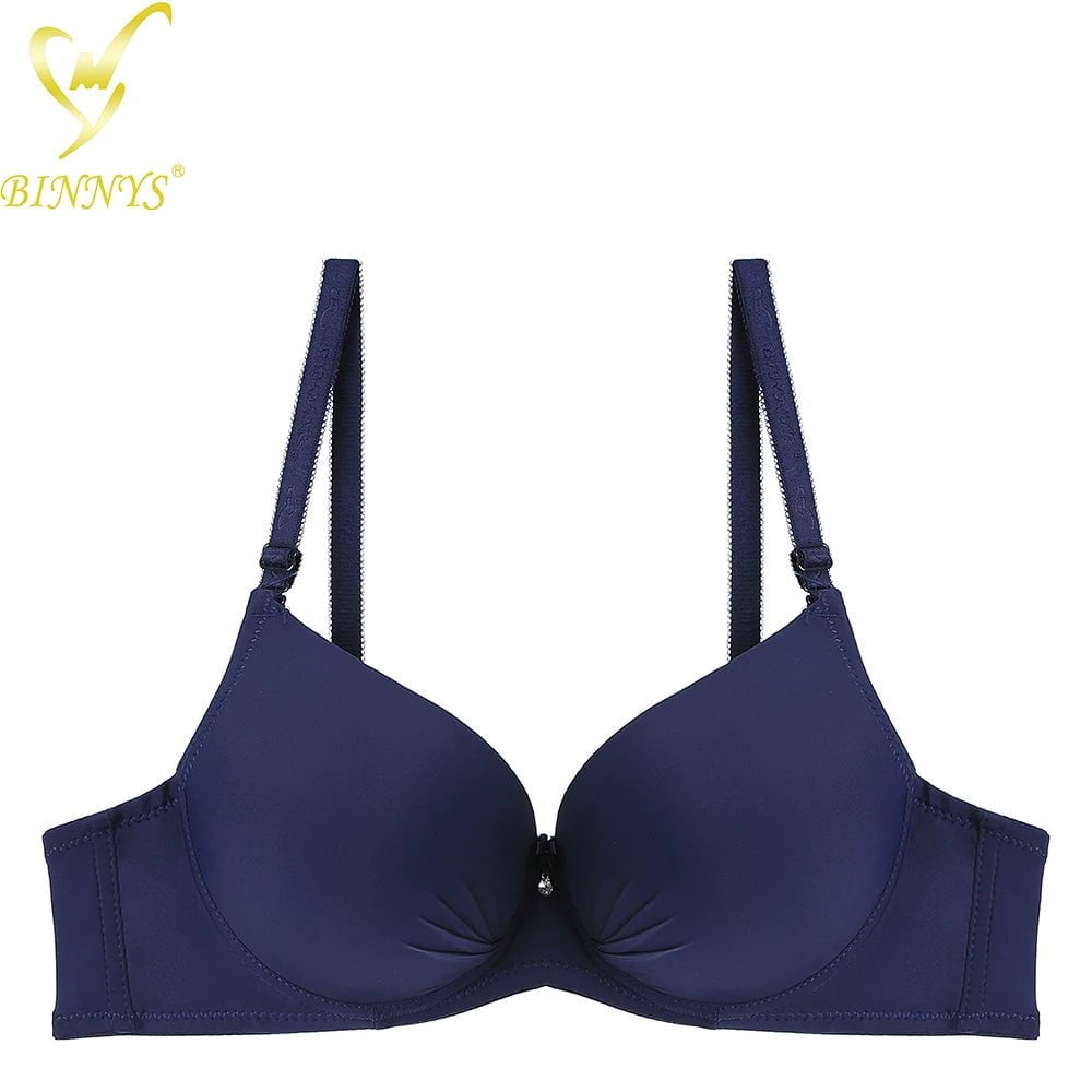 Binnys Push-Up Women's Bra: B Cup, Brazilian Cotton, Rhinestone Bralette, Padded Underwire NAVY / B / 34