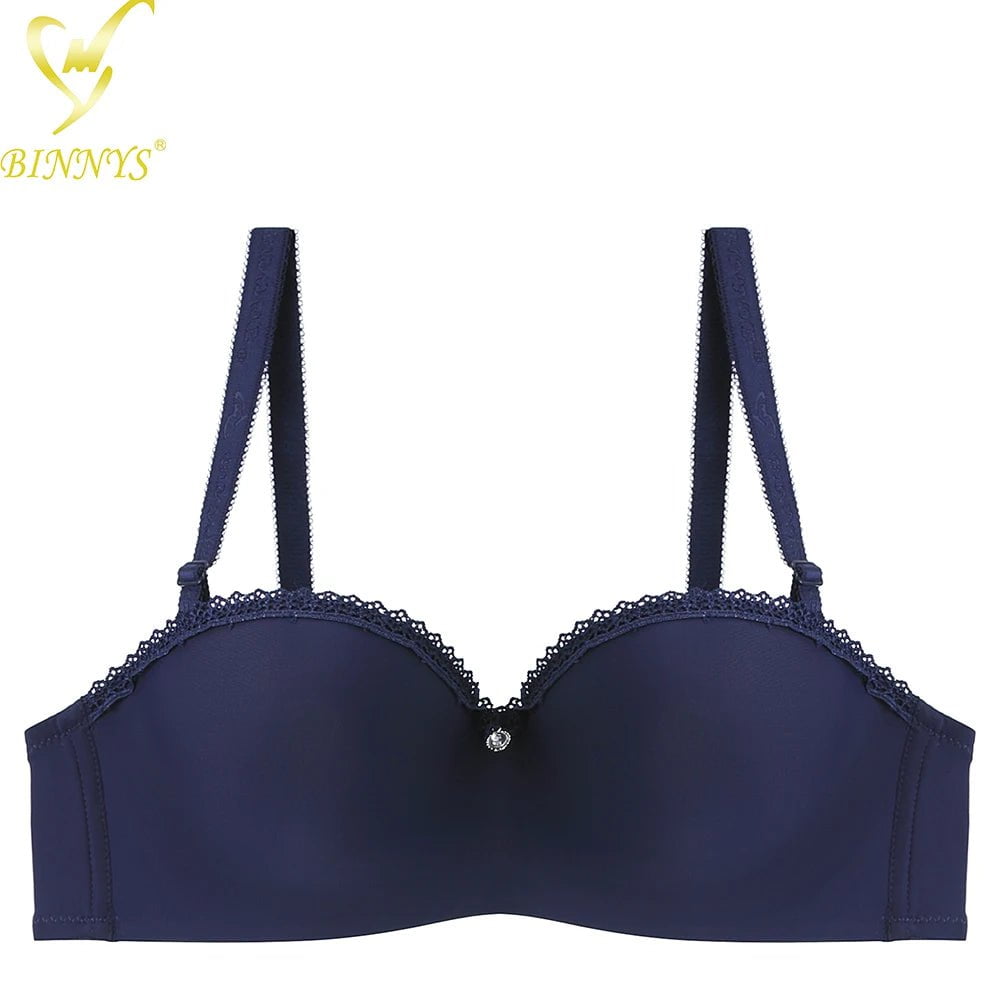 BINNYS Strapless Bra: B Cup, High-Quality Solid Nylon, Breathable, Half Cup, Ladies Underwire NAVY / B / 34