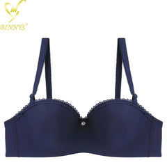 BINNYS Strapless Bra: B Cup, High-Quality Solid Nylon, Breathable, Half Cup, Ladies Underwire NAVY / B / 34